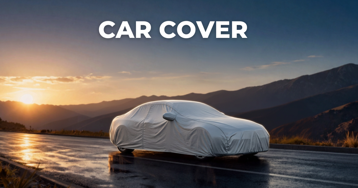 Car cover with elastic hem securing it around vehicle wheels