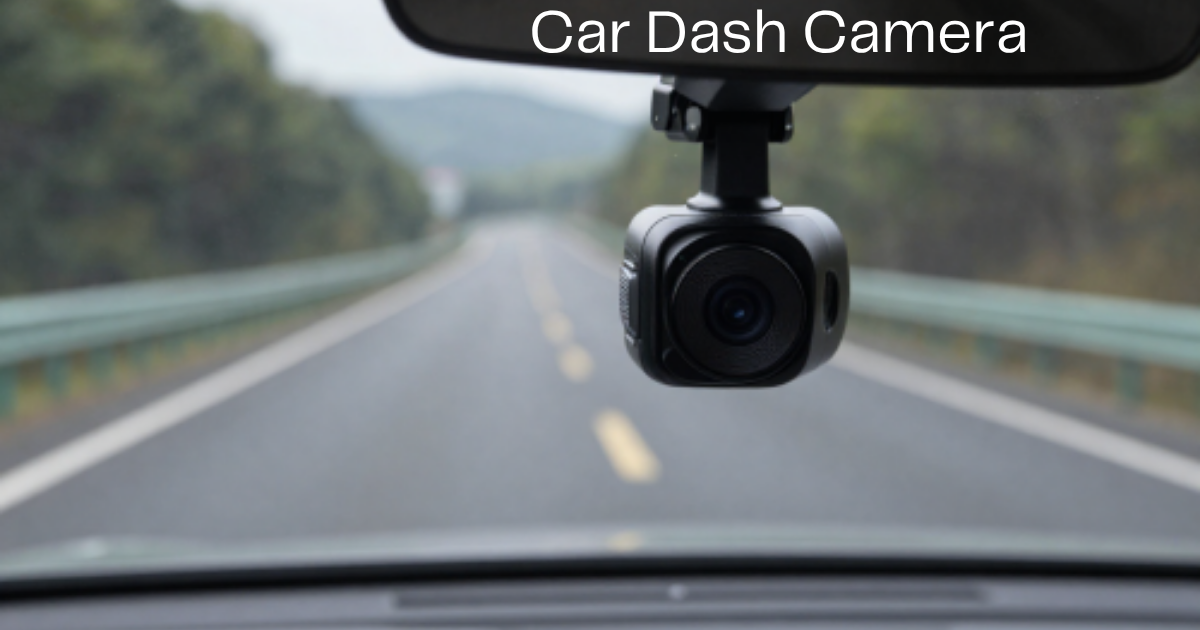 Car dash cam mounted on windshield recording the road ahead