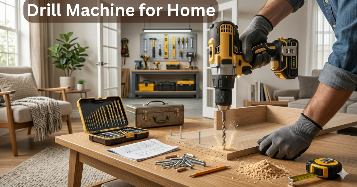 Portable drill machine for home woodworking and wall drilling