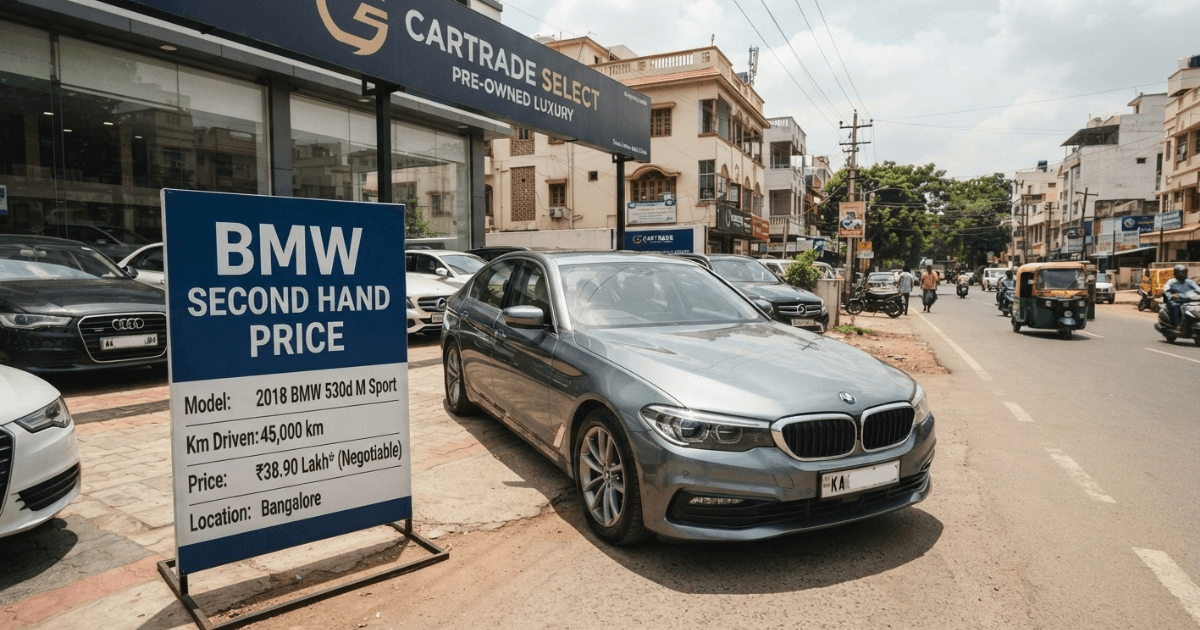 Used BMW showing second hand price on dealership display