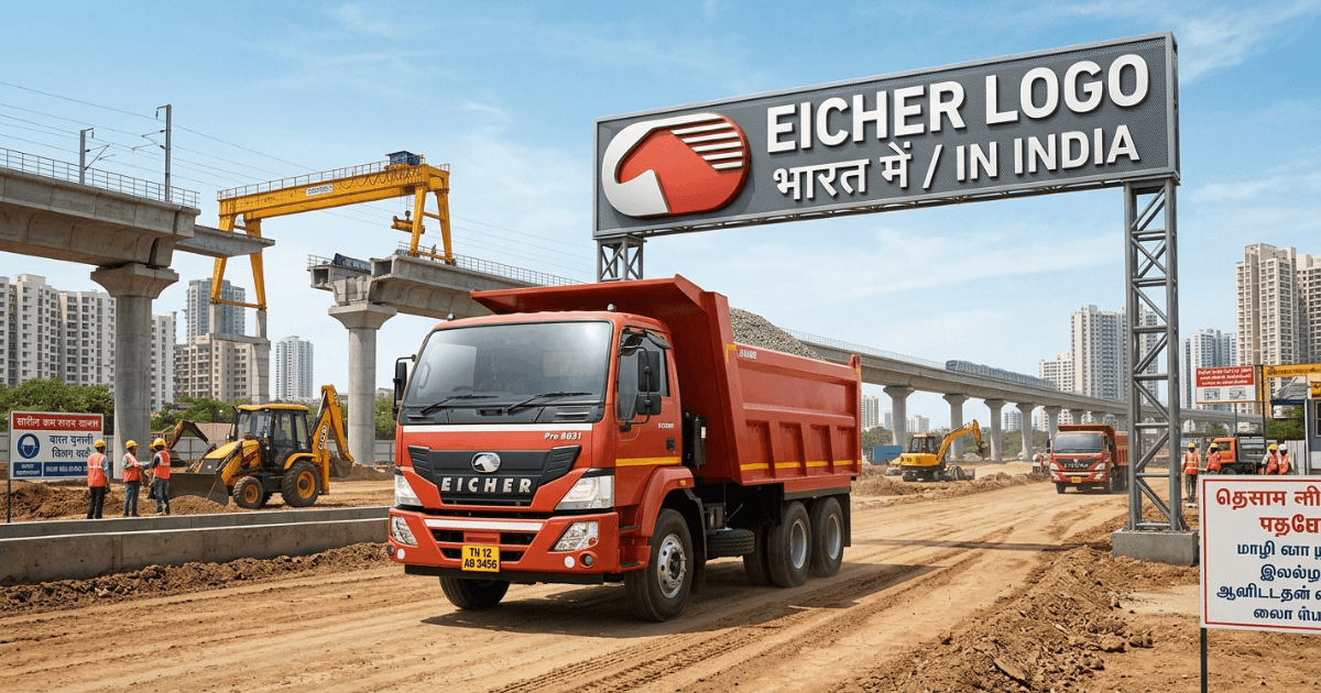 Eicher Logo displayed proudly on commercial truck front grille