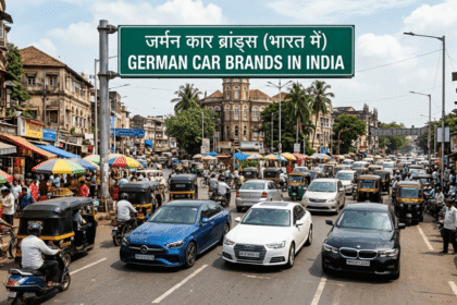 Luxury German car brand emblems on vehicle grilles