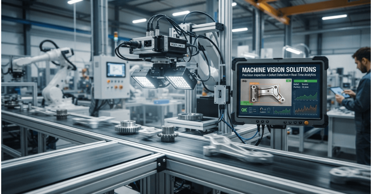 Machine vision solutions inspecting products on factory line