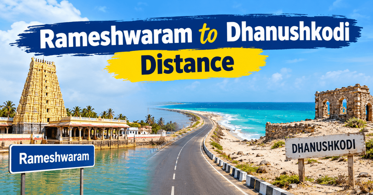 Map showing Rameshwaram to Dhanushkodi distance route