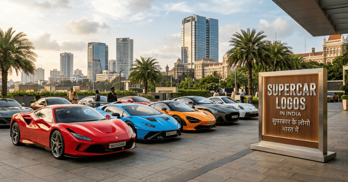 Iconic supercar logos representing speed, power, and prestige
