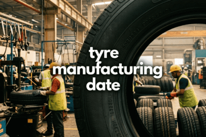 Tyre manufacturing date DOT code visible on rubber sidewall surface