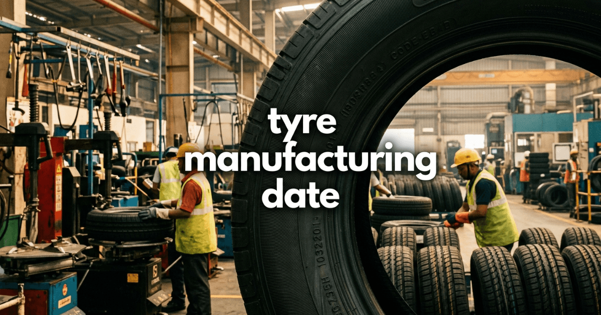 Tyre manufacturing date DOT code visible on rubber sidewall surface