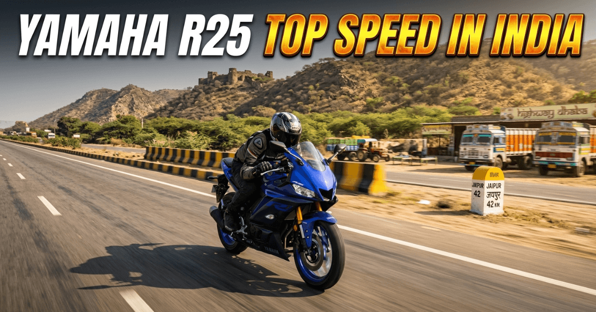 Yamaha R25 accelerating fast on open highway