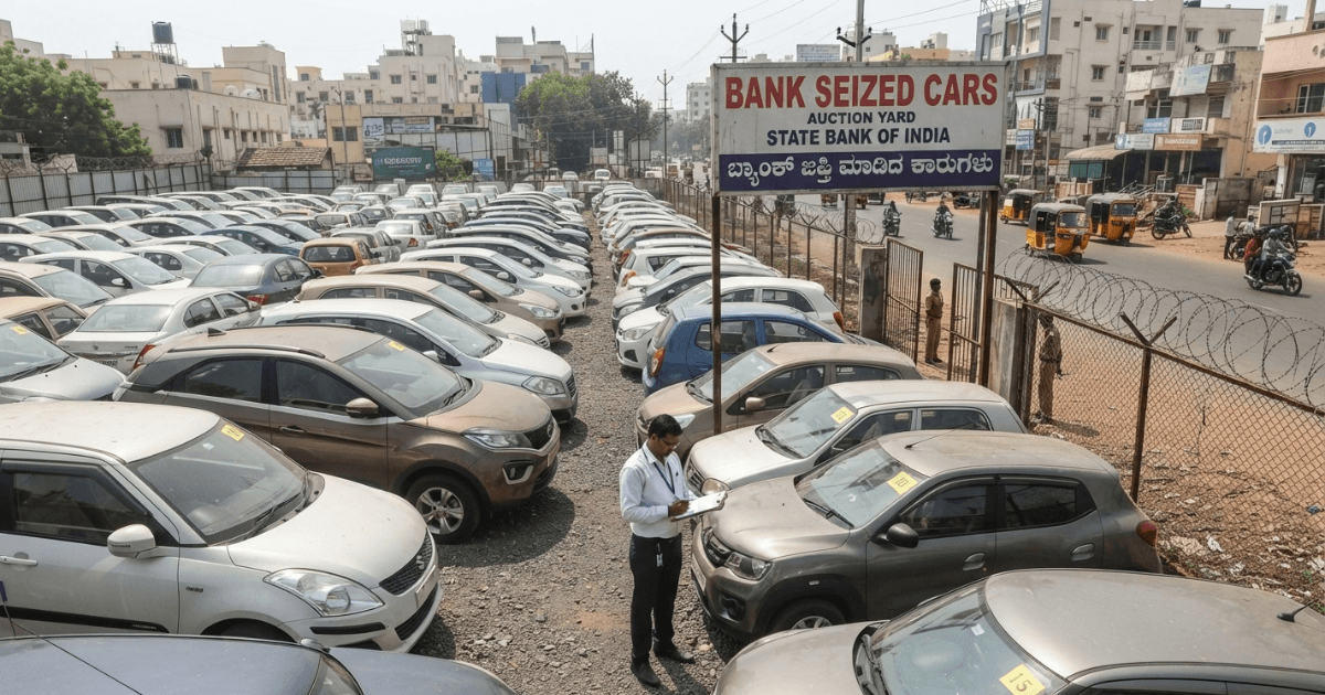 Bank Seized Cars parked in an auction yard
