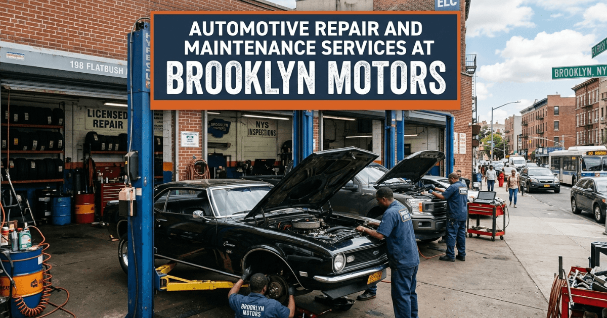 Brooklyn Motors storefront with vehicles