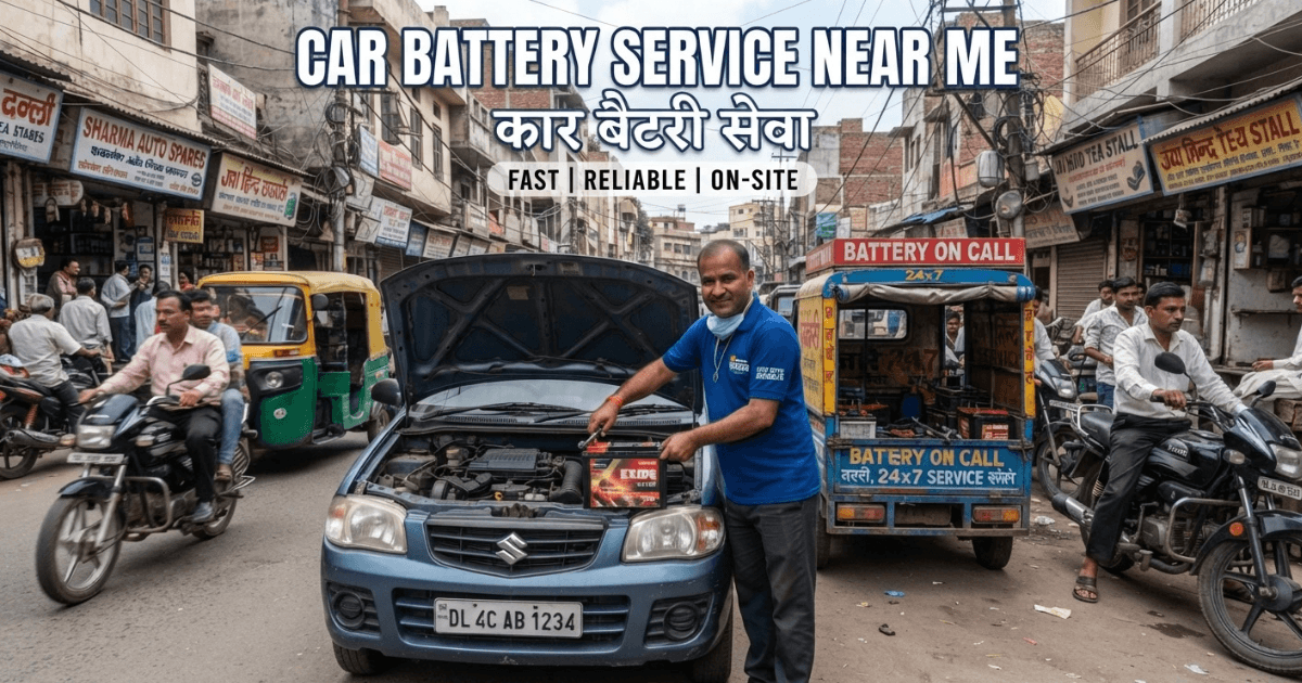 Technician testing a customer's car battery service near me