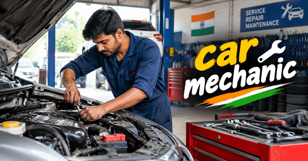 Skilled car mechanic repairing vehicle with tools in garage