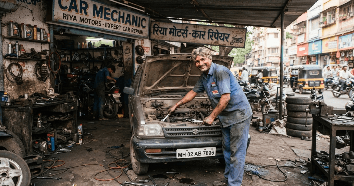 Experienced car mechanic checking under the hood of customer’s car