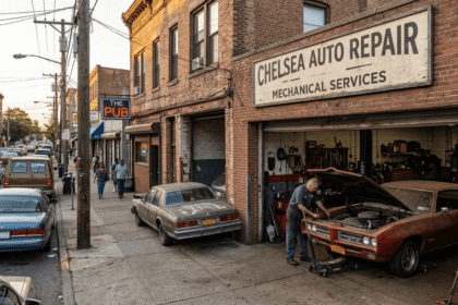 Friendly technicians working inside Chelsea Auto Repair garage