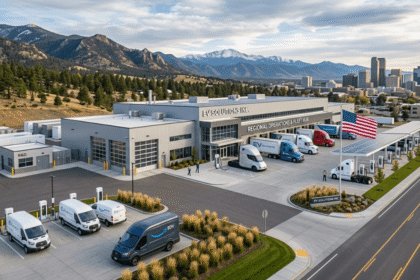 Modern electric car plugged in by EV Solutions Inc
