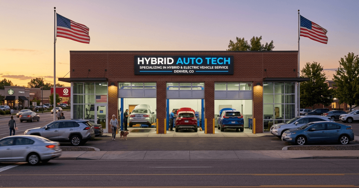 Hybrid Auto Tech dashboard displaying energy flow and efficiency