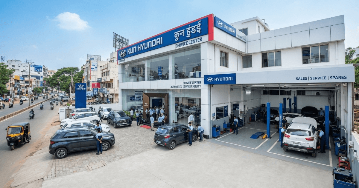 Technician repairing car at KUN Hyundai Service Center