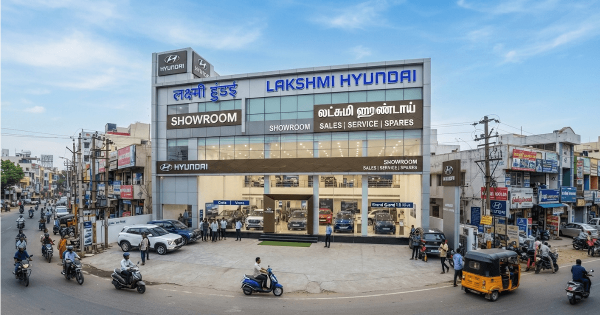 Customers browsing Hyundai models at Lakshmi Hyundai Showroom